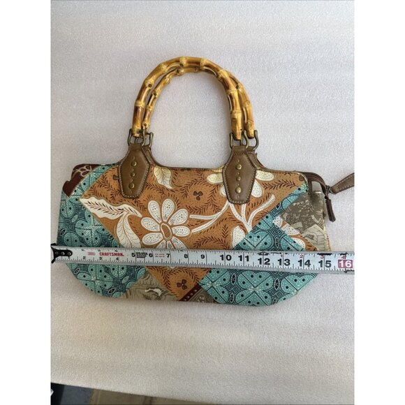 Relic Boho Patchwork Handbag With Bamboo Handles & Leather Accents Retro Style - Picture 15 of 15